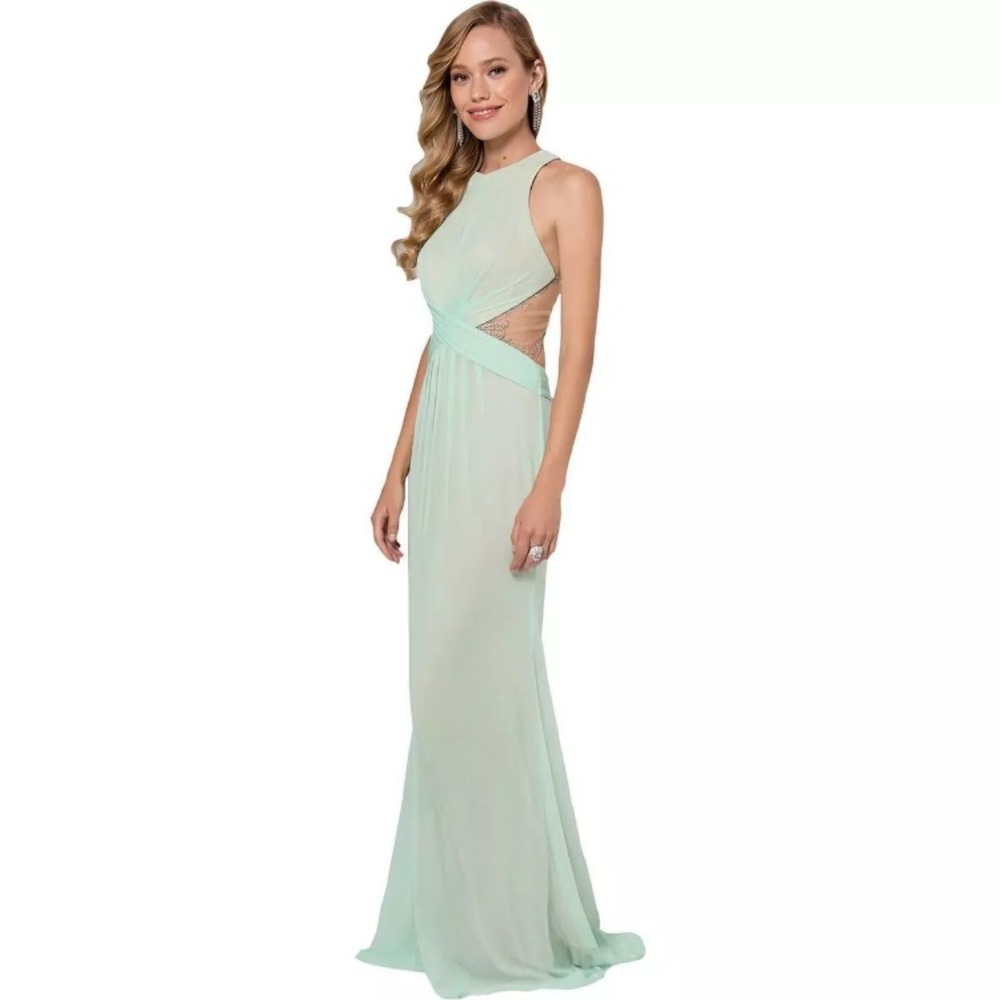 TERANI COUTURE seafoam/nude illusion gown/dress
